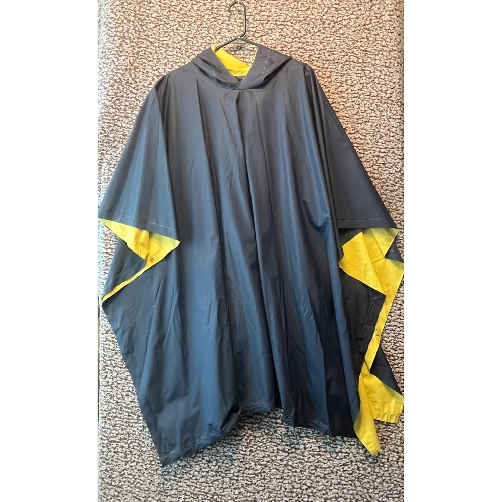 PVC Rain Poncho Navy Yellow Waterproof Hood Reliable OSFA